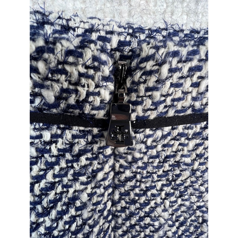 Tory Burch Navy White‎ Tweed Sequin Embellished Pencil Skirt Size 4 Business - Picture 6 of 9